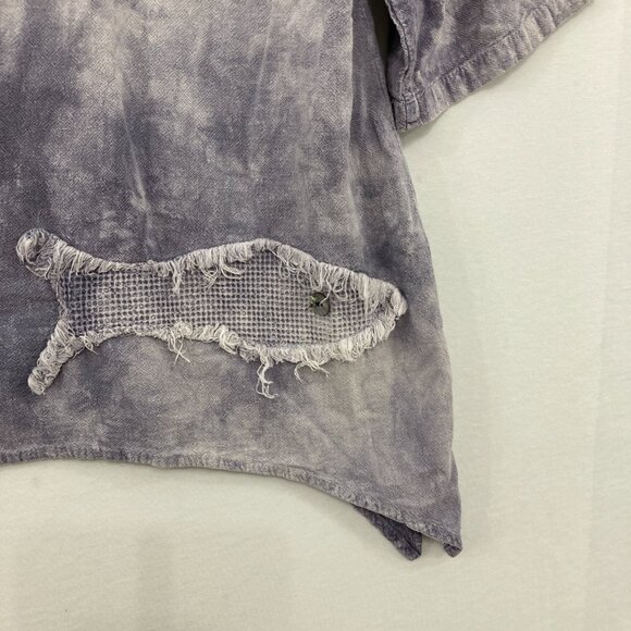 Cottonseed Casual Medium Gray Purple Tie Dye Fish Boho Gauzy Cotton Blouse - Picture 5 of 10